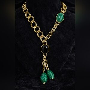 Heidi Daus LCN Malachite Inspired Cabochon Chunky Chain Statement Necklace HSN